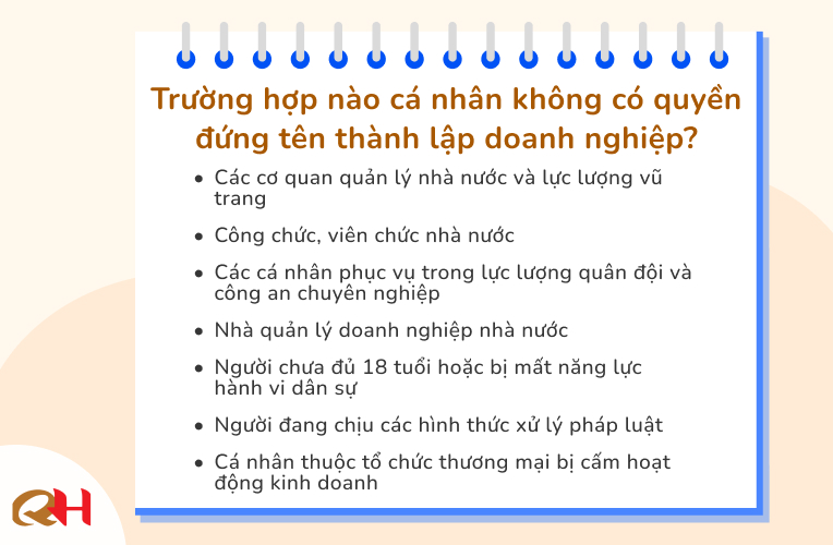 cá nhân không có quyền đứng tên thành lập doanh nghiệp