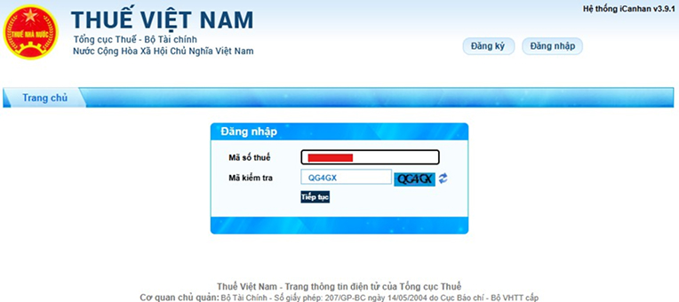Đăng nhập tài khoản trên trang thông tin điện tử của Tổng cục Thuế