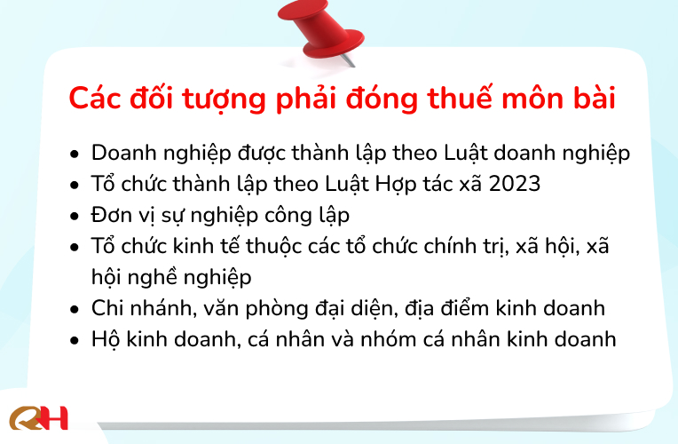Đối tượng phải nộp thuế môn bài