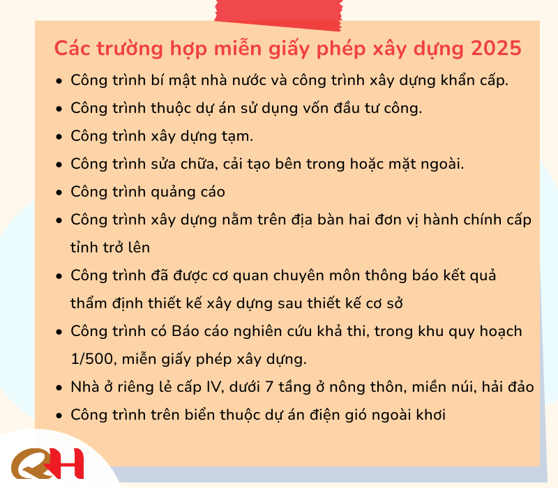 Các trường hợp miễn giấy phép xây dựng