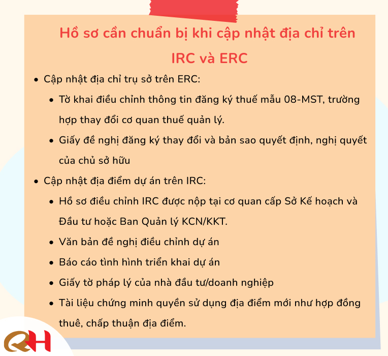 Hồ sơ cần chuẩn bị khi cập nhật địa chỉ trên IRC và ERC